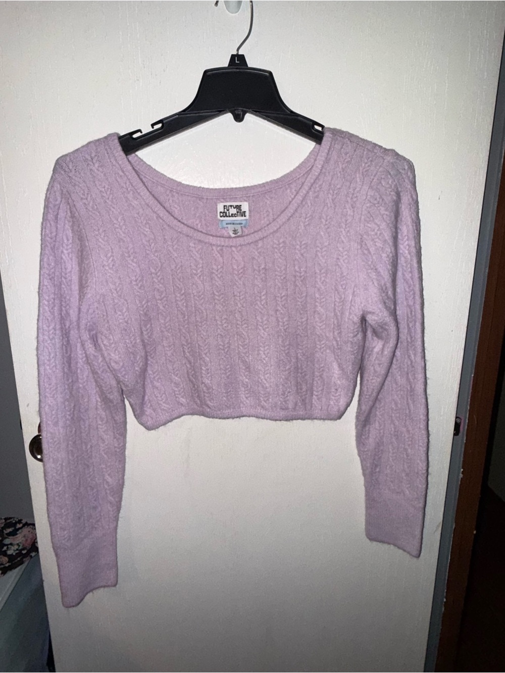Future Collective Lavender Cable Crop Sweater